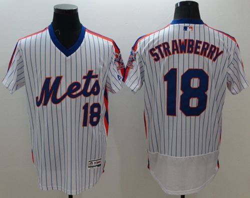 Mets #18 Darryl Strawberry White(Blue Strip) Flexbase Authentic Collection Alternate Stitched MLB Jersey - Click Image to Close